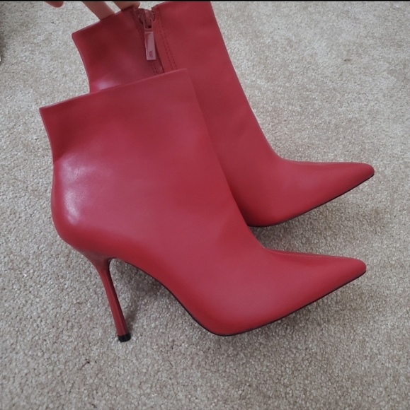 Zara Pointed Toe Heeled Ankle Boots Red - Picture 12 of 13